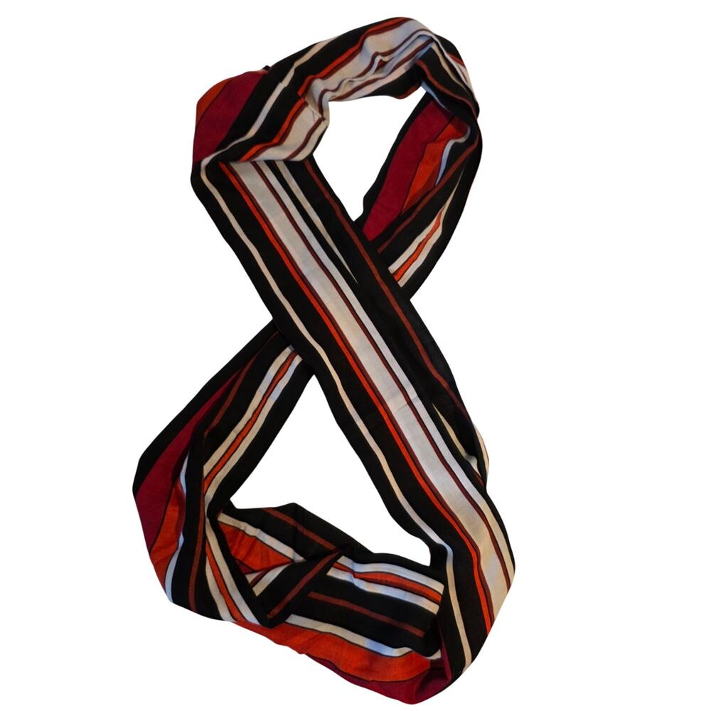 Vintage Retro 70s‎ Striped Infinity Scarf Rust Orange Maroon Black White